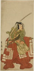 Der Schauspieler Ichikawa Danjuro V als Arakawa Taro im Stück Date Nishiki Tsui no Yumitori, aufgeführt im Morita Theater im elften Monat, 1778