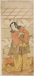 Der Schauspieler Ichikawa Danjuro V als Ashiya Doman im Stück Kikyo-zome Onna Urakata, aufgeführt im Morita Theater im siebten Monat, 1776