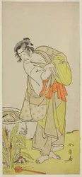 Der Schauspieler Ichikawa Danjuro V als Soga no Dozaburo (?) im Stück Shida Yuzuriha Horai Soga (?), aufgeführt im Morita Theater (?) im ersten Monat, 1775 (?)