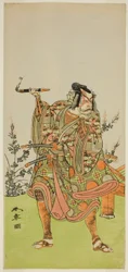 Der Schauspieler Ichikawa Danzaburo II als Usui no Sadamitsu (?) im Stück Edo Katagi Hikeya Tsunasaka (?), aufgeführt im Ichimura-Theater (?) im elften Monat, 1772 (?)