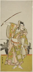 Der Schauspieler Ichikawa Danzo IV als Soga no Goro Tokimune im Stück Chigo Suzuri Aoyagi Soga, aufgeführt im Nakamura-Theater im ersten Monat, 1777