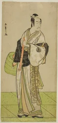Der Schauspieler Ichikawa Ebizo als Kudo Suketsune verkleidet als Komuso im Stück Waka Murasaki Edokko Soga, aufgeführt im Ichimura-Theater im ersten Monat, 1792