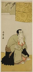 Der Schauspieler Ichikawa Monnosuke II als buddhistischer Mönch im Stück Edo no Hana Mimasu Soga, aufgeführt im Nakamura-Theater im vierten Monat, 1783