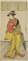 Der Schauspieler Iwai Hanshiro IV als Osuwa im Stück Koi no Yosuga Kanagaki Soga, aufgeführt im Ichimura Theater im vierten Monat, 1789