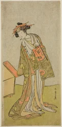 Der Schauspieler Iwai Hanshiro IV als Kurtisane Agemaki im Stück "Sukeroku Yukari no Hatsu-zakura," aufgeführt im Ichimura-Theater im dritten Monat, 1776