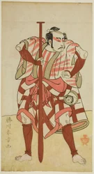 Der Schauspieler Kasaya Matakuro II als der Bootsmann Rokuzo in einem nicht identifizierten Stück, aufgeführt im Morita Theater im fünften Monat, 1770