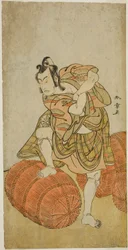 Der Schauspieler Matsumoto Koshiro IV als Matsuo-maru im Stück Sugawara Denju Tenarai Kagami, aufgeführt im Nakamura-Theater im vierten Monat, 1779