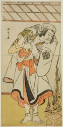 Der Schauspieler Nakamura Nakazo I als Chinzei Hachiro Tametomo verkleidet als asketischer Mönch, im Stück Kitekaeru Nishiki no Wakayaka, aufgeführt im Nakamura-Theater im elften Monat, 1780