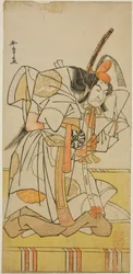 Der Schauspieler Nakamura Nakazo I als Prinz Takahiro im Stück Date Nishiki Tsui no Yumitori, aufgeführt im Morita-Theater im elften Monat, 1778