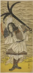 Der Schauspieler Nakamura Nakazo I als Taira no Tomomori verkleidet als Tokaiya Gimpei, im Stück Yoshitsune Sembon-zakura, aufgeführt im Morita Theater im vierten Monat, 1777