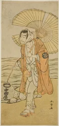 Der Schauspieler Nakamura Nakazo I als der abtrünnige Mönch Dainichibo im Stück Edo Meisho Midori Soga, aufgeführt im Morita-Theater im ersten Monat, 1779