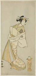 Der Schauspieler Nakamura Noshio I als Geist der Kurtisane Takao, in der Shosagoto-Tanzsequenz "Sono Utsushi-e Matsu ni Kaede" (Ein Schattenspiel von Kiefer und Ahorn), die letzte Szene des zweiten Teils des Stücks Keisei Momiji no Uchikake (Kurtisane in e