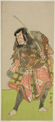 Der Schauspieler Nakamura Tomijuro I als Akushichibyoe Kagekiyo im Stück Kite Hajime Hatsugai Soga, aufgeführt im Morita Theater im ersten Monat, 1774