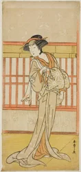 Der Schauspieler Osagawa Tsuneyo II als Kurtisane Miyagino (?) im Stück Go Taiheiki Shiraishi-banashi (?), aufgeführt im Morita-Theater im vierten Monat, 1780 (?)