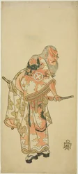Der Schauspieler Otani Hiroemon III als Hige no Ikyu in der Szene „Sukeroku“ im Stück "Hitokidori Harutsuge Soga" ("Das Soga-Stück: Ankündigung der Frühlingssaison durch die Buschgrasmücke")