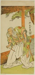 Der Schauspieler Otani Hiroemon III als Shinoda Jirodayu im Stück Keisei Momiji no Uchikake, aufgeführt im Morita-Theater im siebten Monat, 1772