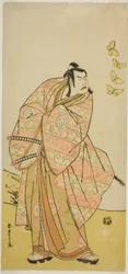 Der Schauspieler Otani Hiroji III als Makino Arataro Tokizumi im Stück Hana no O-Edo Masakado Matsuri, aufgeführt im Ichimura Theater im elften Monat, 1789