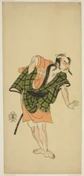Der Schauspieler Otani Hiroji III als Onio Shinzaemon (?) im Stück Bunshin Sugatami Soga (?), aufgeführt im Morita Theater (?) im zweiten Monat, 1765 (?)
