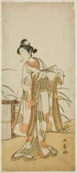 Der Schauspieler Segawa Kikunojo III als Aigo no Waka im Stück Chigo Sakura Jusan Kane, aufgeführt im Ichimura Theater im elften Monat, 1774