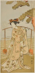 Der Schauspieler Segawa Kitsuji III als Murasame im Stück Gohiiki Kanjincho, aufgeführt im Nakamura-Theater im elften Monat, 1773