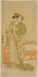 Der Schauspieler Yamashita Kinsaku II als Moshio im Stück Izu-goyomi Shibai no Ganjitsu, aufgeführt im Morita-Theater im elften Monat, 1772
