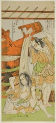 Die Schauspieler Ichikawa Komazo II als Satsuma Gengobei (rechts) und Nakamura Nakazo I als Sasano Sangobei (links)