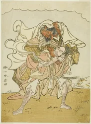 Der Krieger Omori Hikoshichi trägt einen weiblichen Dämon auf seinem Rücken