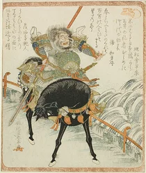 Chohi (Zhang Fei) auf einem schwarzen Pferd