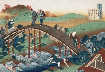 Herbstblätter am Tsutaya-Fluss, aus der Serie "Hundert Gedichte, erzählt von der Amme", ca. 1839