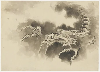 Drache, der aus Wolken auftaucht, Edo-Periode (Tinte auf Papier)