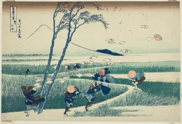 Ejiri in der Provinz Suruga (Sunshu Ejiri), aus der Serie "Sechsunddreißig Ansichten des Berges Fuji (Fugaku sanjurokkei)"
