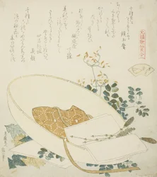 Frisch gepflückte Blumen in einem Reisendenhut, Illustration für Die Tausend-Gräser-Muschel