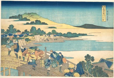 Fukui-Brücke in der Provinz Echizen, aus der Serie Bemerkenswerte Ansichten von Brücken in verschiedenen Provinzen