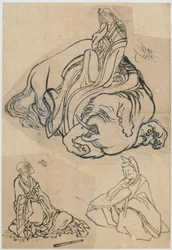 Vorbereitende Skizze für die Kurtisane Eguchi als Bodhisattva Fugen, Edo-Periode, ca. 1806-1811