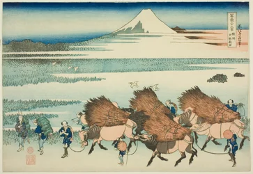 Reisfelder bei Ono in der Provinz Suruga (Sunshu Ono shinden), aus der Serie "Sechsunddreißig Ansichten des Berges Fuji (Fugaku sanjurokkei)"