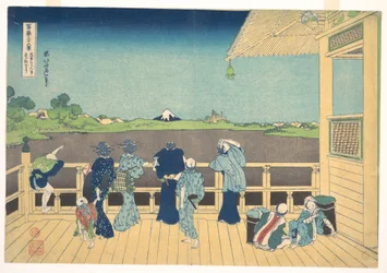 Sazai-Halle am Tempel der Fünfhundert Arhats (Gohyaku Rakanji Sazaidō), aus der Serie Sechsunddreißig Ansichten des Berges Fuji (Fugaku sanjūrokkei)
