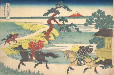 Sekiya-Dorf am Sumida-Fluss Sumidagawa Sekiya no sato, aus der Serie Thi..., ca. 1830-32