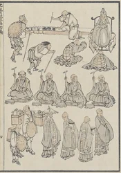 Skizzen von buddhistischen Priestern, um 1840