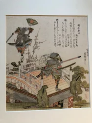 Die Gojō-Brückenszene mit Benkei und Yoshitsune auf einem Festwagen