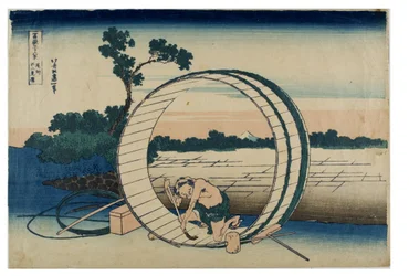 Sechsunddreißig Ansichten des Berges Fuji. Fuji-Betrachtungsfeld in der Provinz Owari, ca. 1831-1833