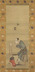 Frau, die Seide spinnt, datiert 1790