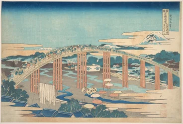 Yahagi-Brücke bei Okazaki auf der Tōkaidō, aus der Serie Bemerkenswerte Ansichten von Brücken in verschiedenen Provinzen
