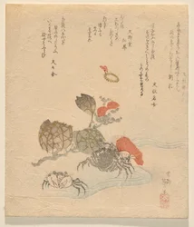 Krabben mit Zweig chinesischer Rosen