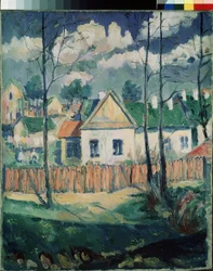 Frühling. Landschaft mit einem kleinen Haus