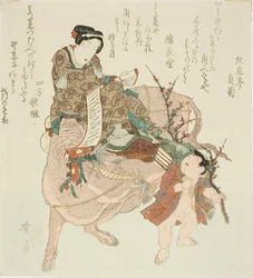 Mädchen reitet auf einem Ochsen