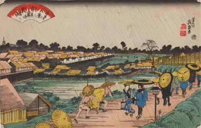 Nächtlicher Regen in Yoshiwara, aus der Serie: Acht Ansichten von Edo