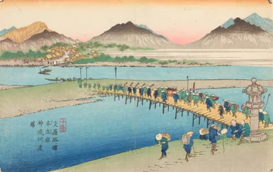 Überquerung des Shinjugawa-Flusses in Honjo, Tafel 10 aus der Serie: Die Kisokaido-Straße