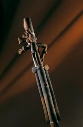 Keramikflöte, Artefakt aus dem Haus eines Adligen in Aguateca, Maya-Hauptstadt 700-800 n. Chr., Guatemala