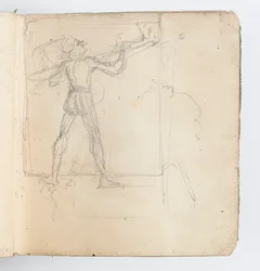 Skizzenbuchseite: Skizze einer Figur in Strumpfhosen