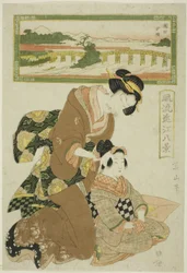 Abendglühen in Seta (Seta sekisho), aus der Serie "Modische Acht Ansichten von Omi (Furyu Omi hakkei)"